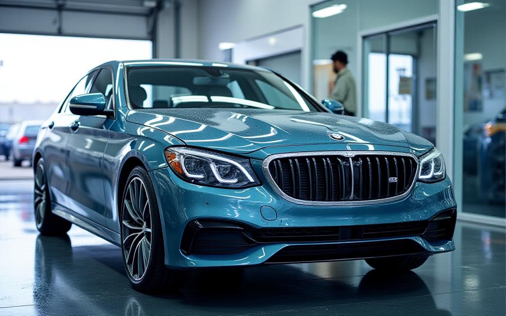 Glänzendes sauberes Auto nach Premium-Wäsche