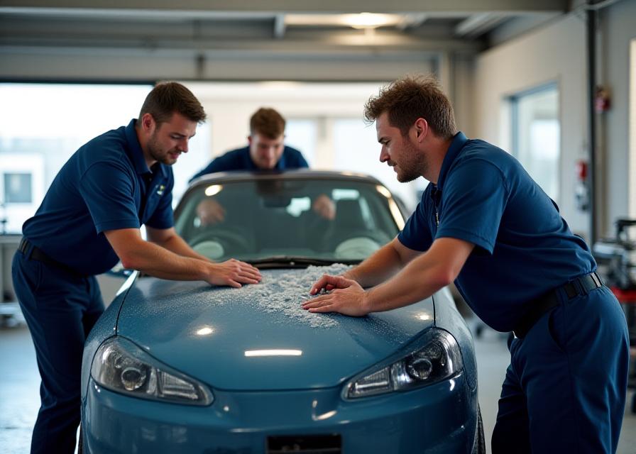 Das Team von Nova Wash bei der Fahrzeugaufbereitung